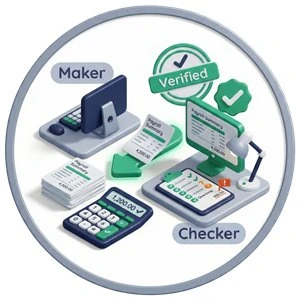 Illustration of a payroll preparer and checker